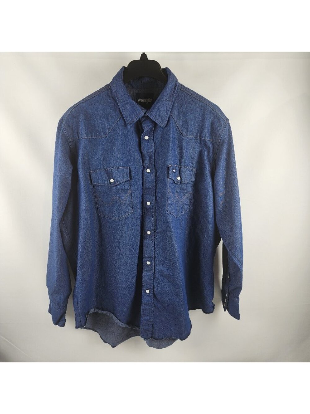 Wrangler Mens XXL Cowboy Cut Western Work Shirt Pockets Pearl Snap Blue Denim